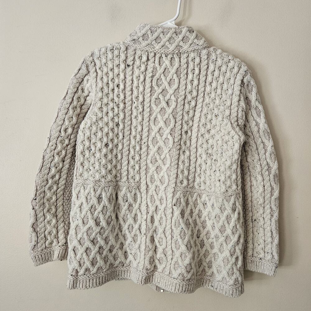 Aran Craft’s 100% Merino Wool Size L Unisex Cable Knit Full Zip Sweater Beige - Picture 7 of 7
